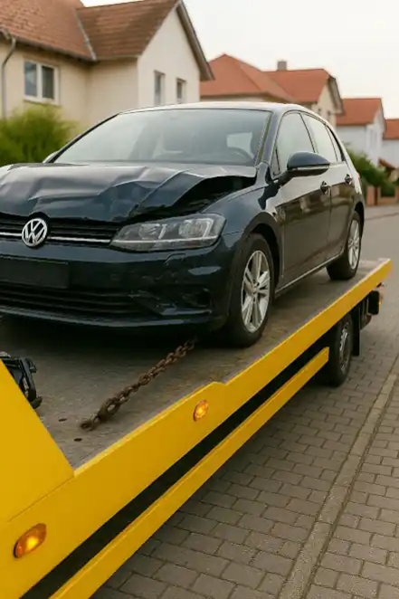 Ein defektes Fahrzeug wird zum Autoankauf in Vechta abgeschleppt.